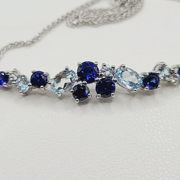 Sterling Silver Blue & White & Blue Topaz Adjustable BOHO Bracelet $225 - Picture 1 of 8